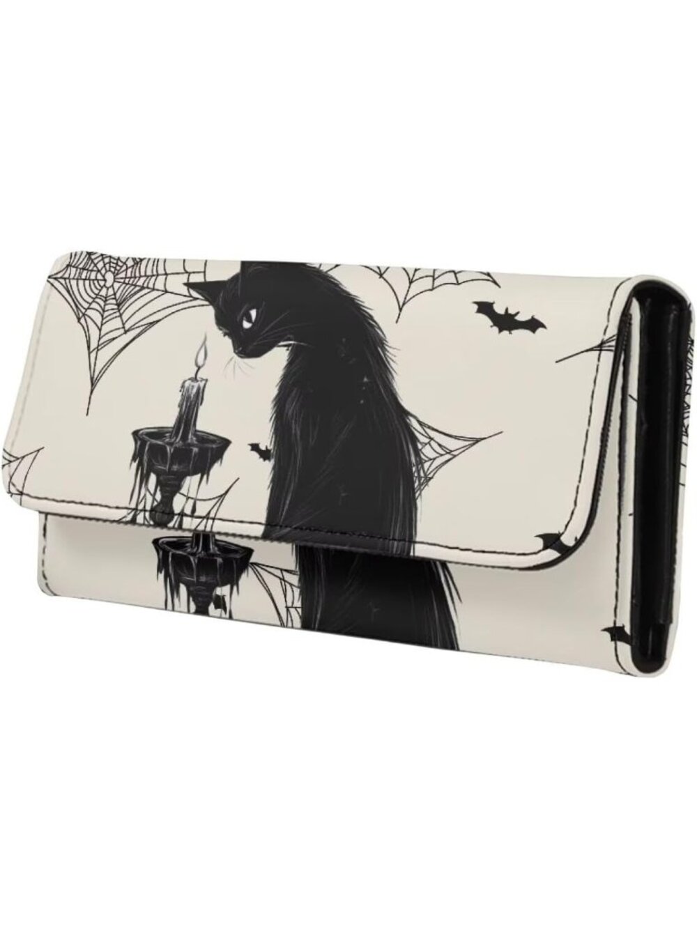 🎃Women's Bat Spider Web Purse Black Leather Slim Wallet Long Trifold Purse